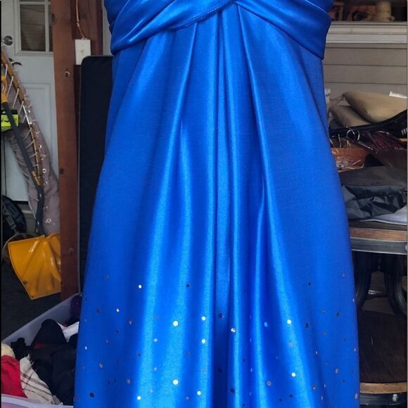 Wendye C Jump Apparel blue dress 27 inches long with sequins and balloon bottom - Picture 10 of 12